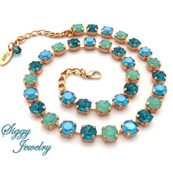 Swarovski® Crystal Necklace, Opal Jubilee Teal 8mm - Picture 5 of 9
